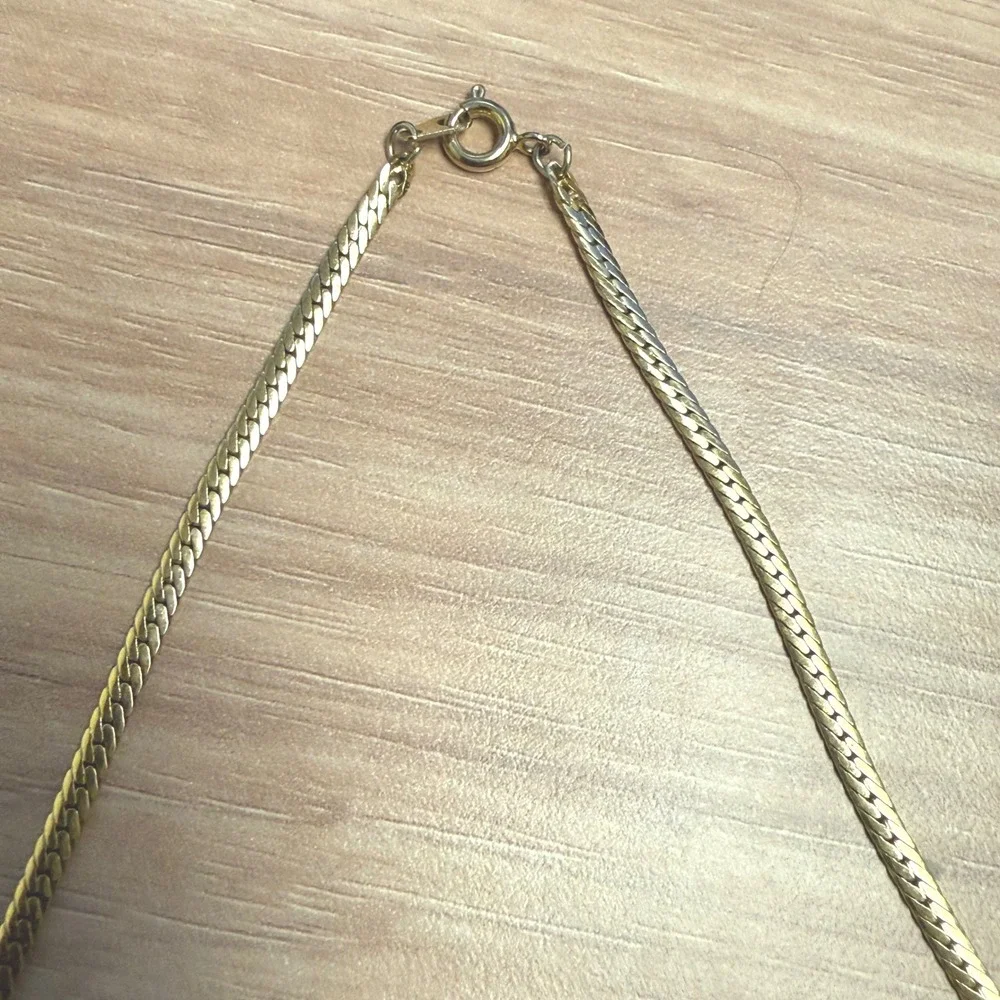 Gold Tone Curved‎ Wave Necklace Clear Rhinestone Vintage Inspired